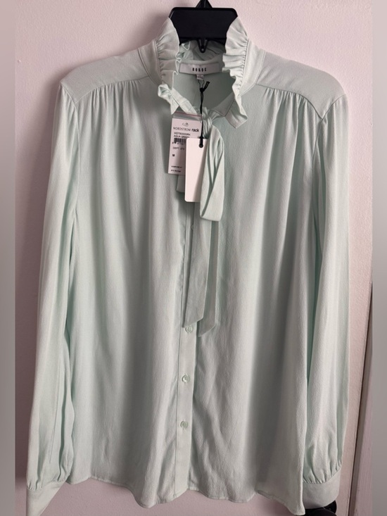 RO&DE Other - NWT RO&DE Womens Aqua Green Ruffle Tie-neck blouse Size M